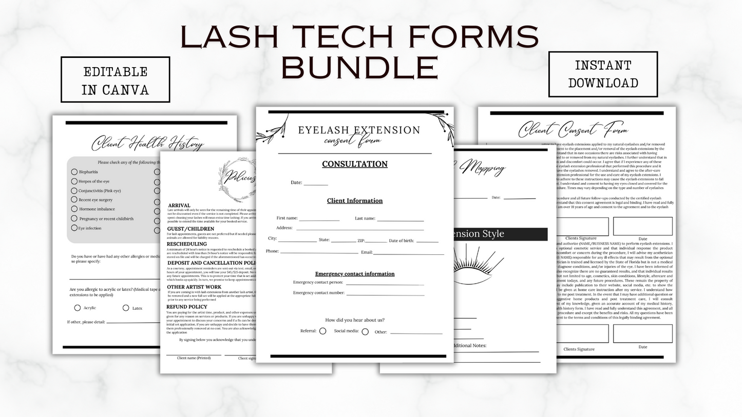 Editable Eyelash Extension Consent Form Bundle